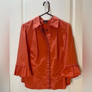 Sunny Taylor Women's Ruffled Salmon Colored Cotton Stretch Blouse Size 1X